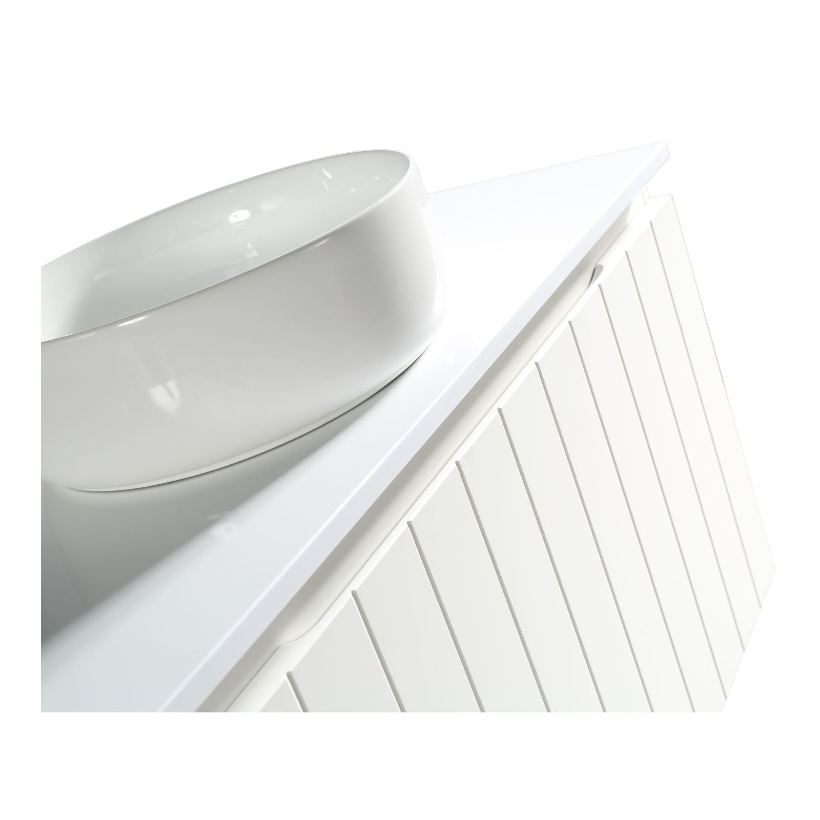 Bayshore vanity 1200mm matte white front v groove detail