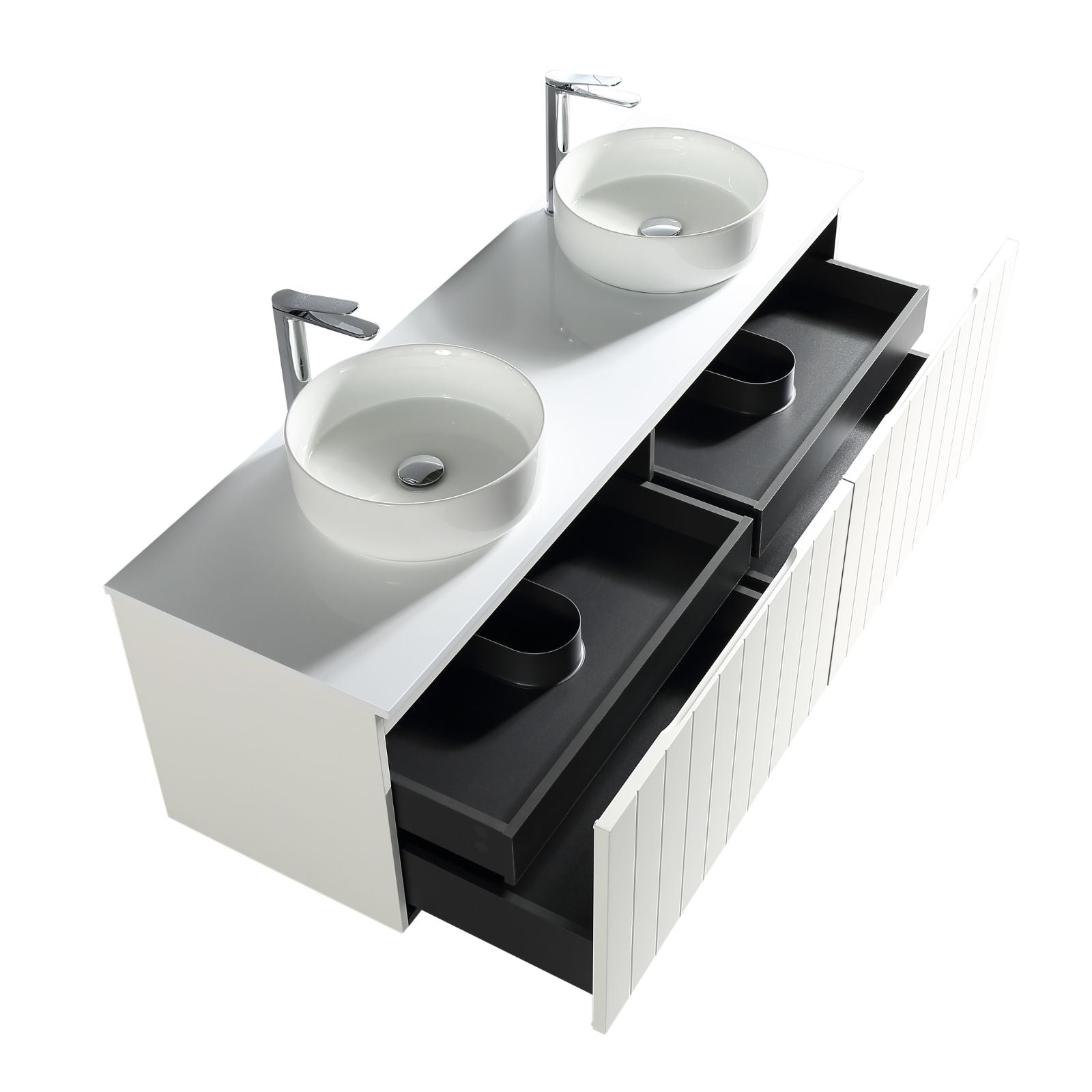 Bayshore vanity 1500mm matte white front two drawer open