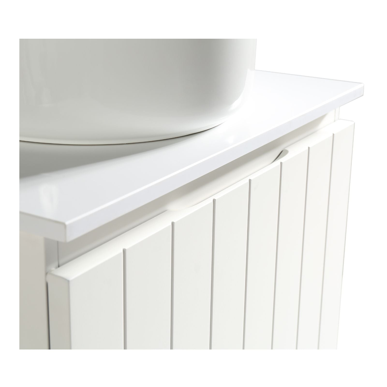 Bayshore 600 mm wall-hung vanity in matte white with fluted front handle detail