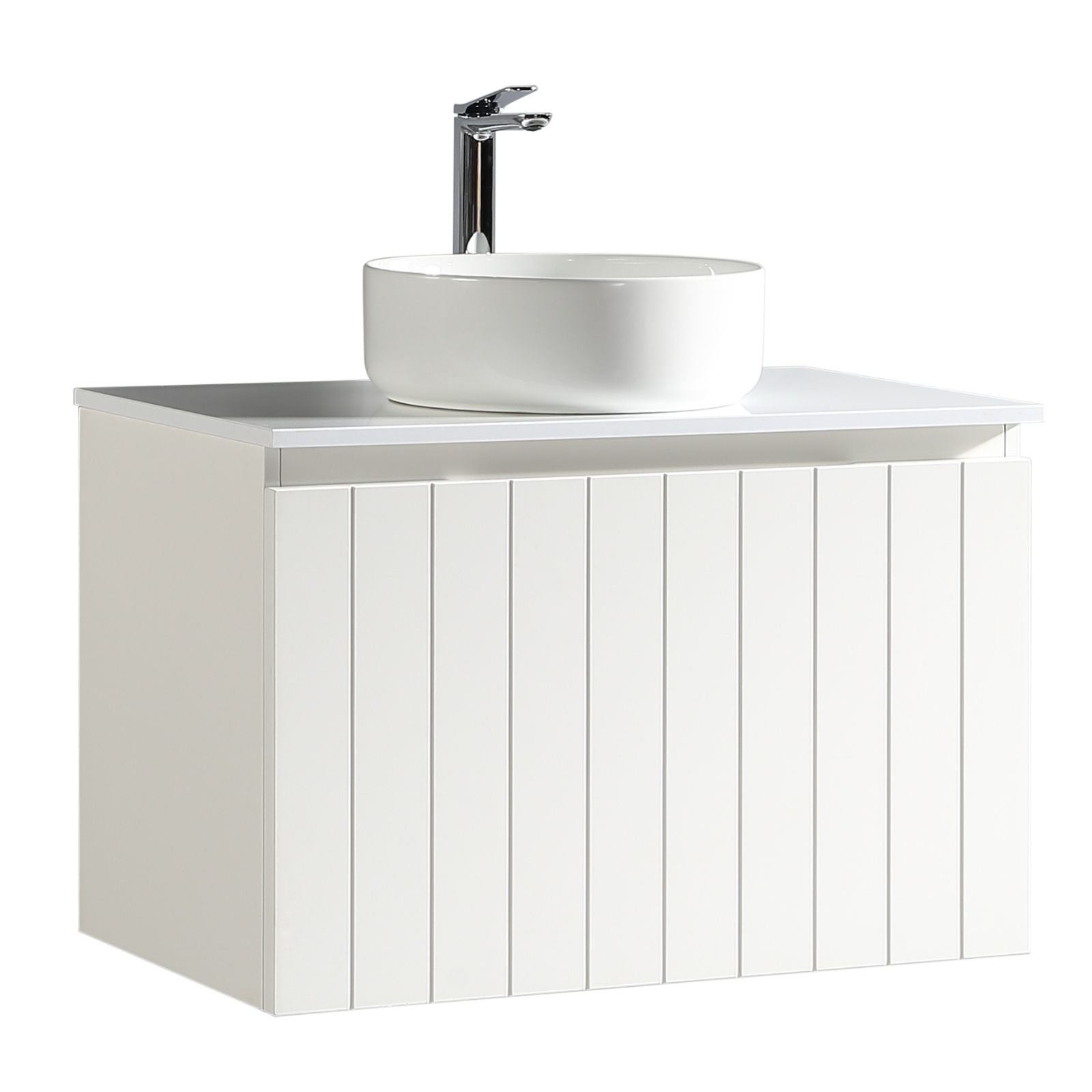 Bayshore vanity 750mm matte white front angled view