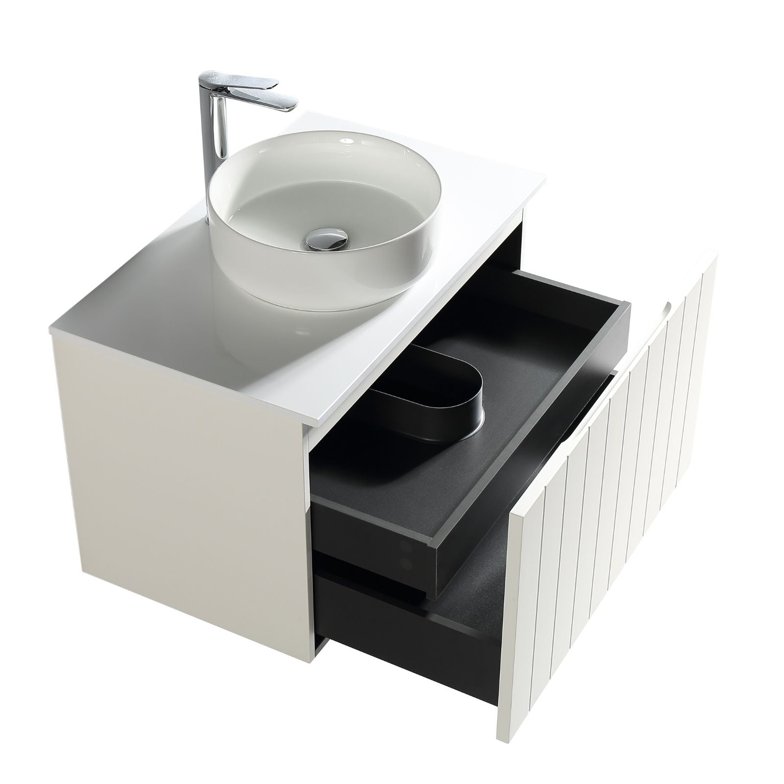 hora bayshore vanity 750mm matte white front drawer side