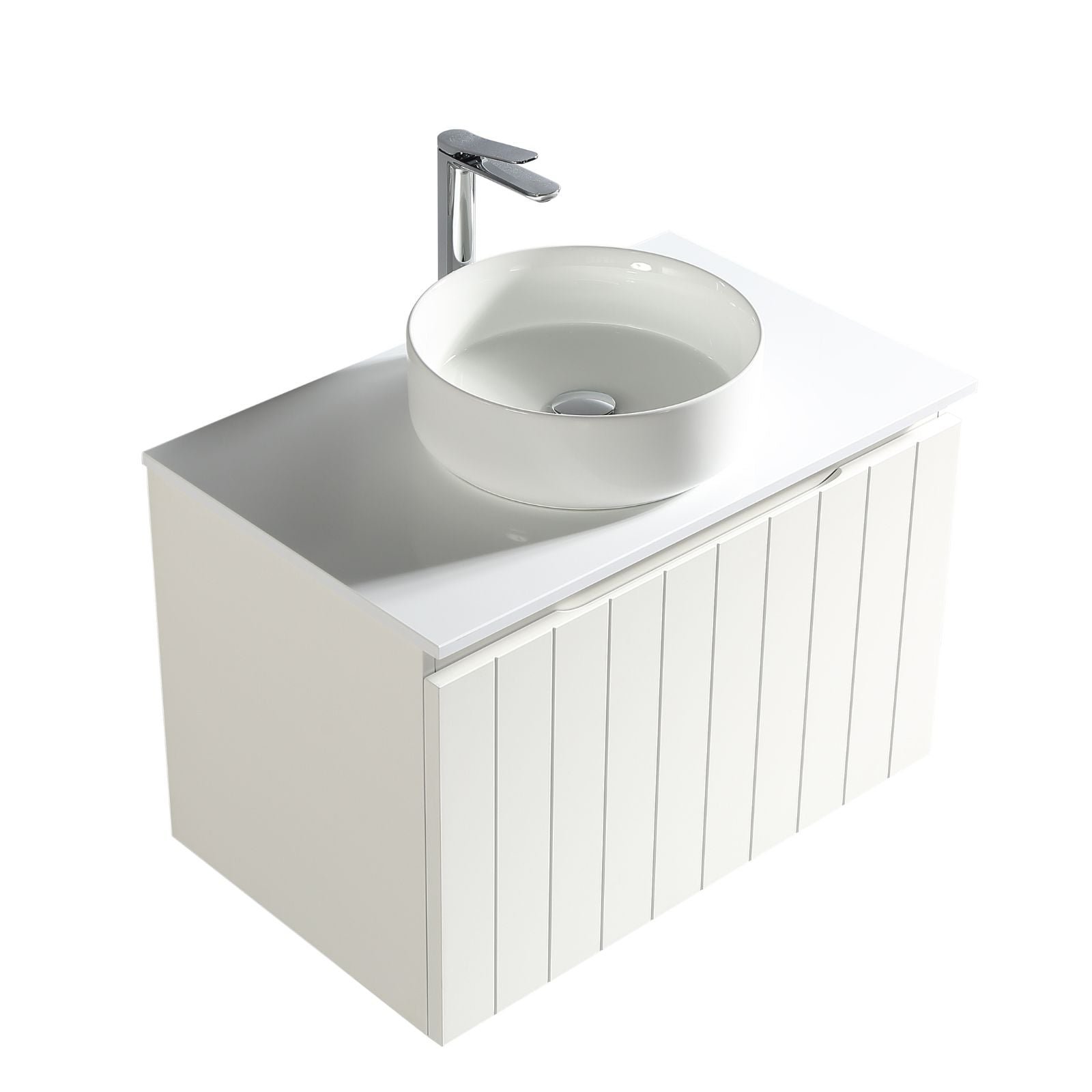 hora bayshore vanity 750mm matte white front top angled view
