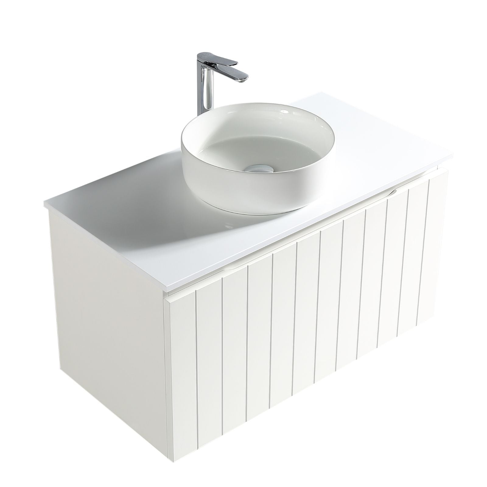 Bayshore vanity 900mm matte white front angled view