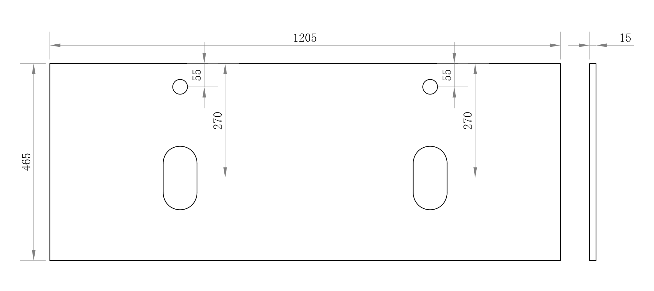 Aeris Stone Vanity Top 1205 mm Rectangular 15 mm thick double-basin cut-outs with two centre tap holes (Pure white)