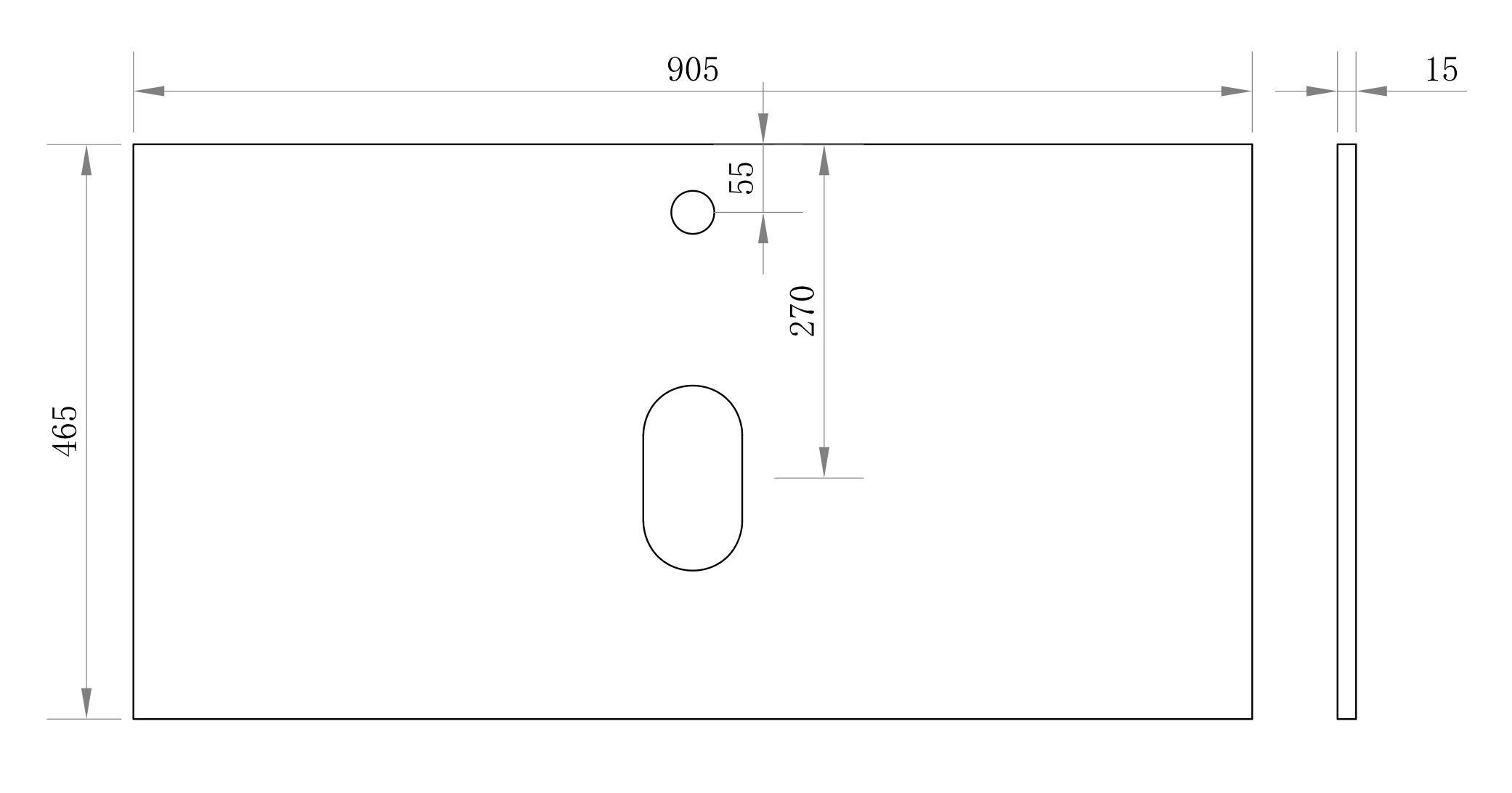Aeris Stone Vanity Top 905 mm Rectangular 15 mm thick basin cut-out with centre tap hole (Pure white)