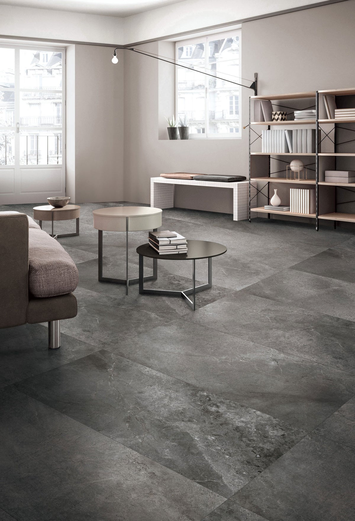 Sophia Charcoal honed porcelain tile 600 x 600 mm with layered charcoal tones and subtle surface variation