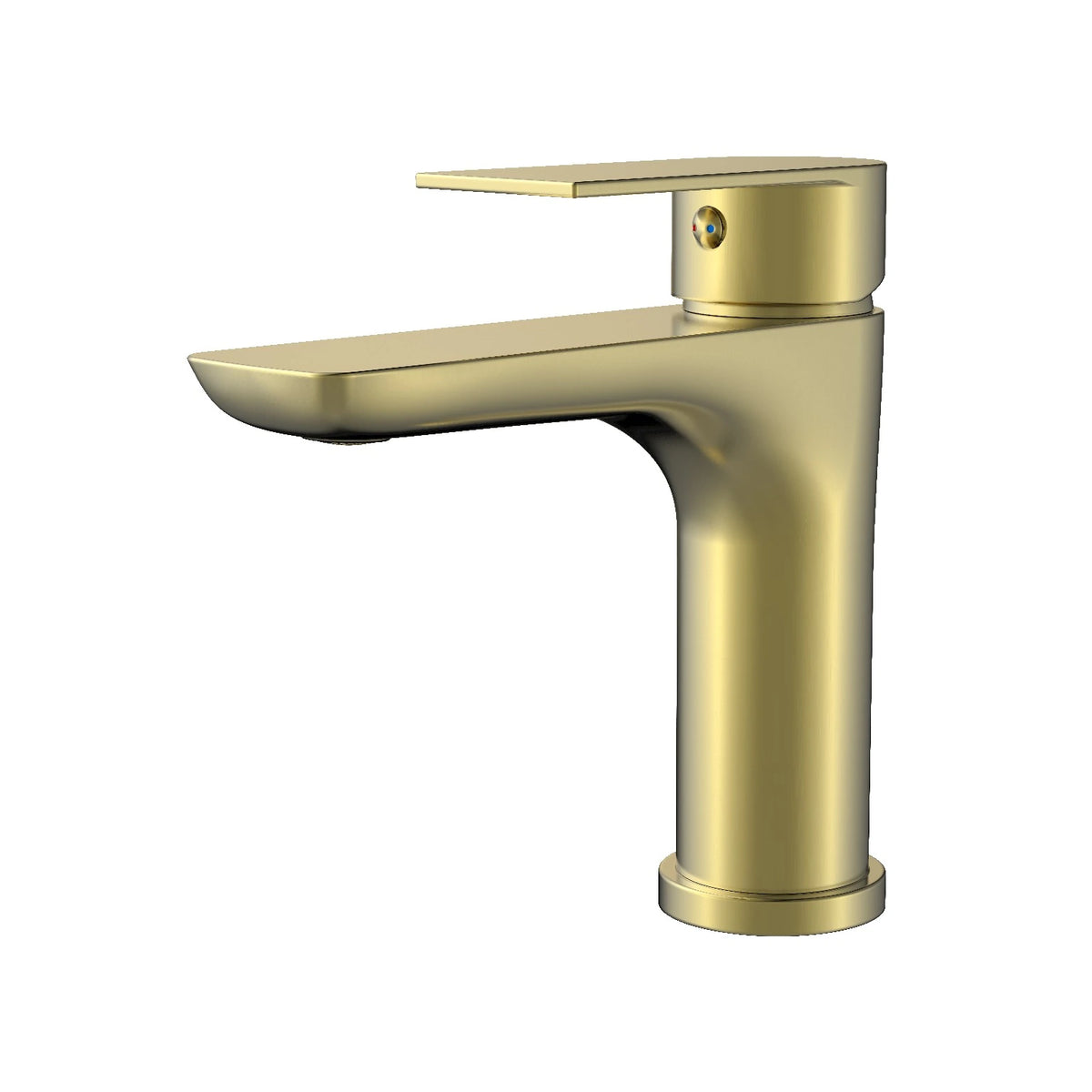 Velnora basin mixer in brushed brass finish, shown on a white background.
